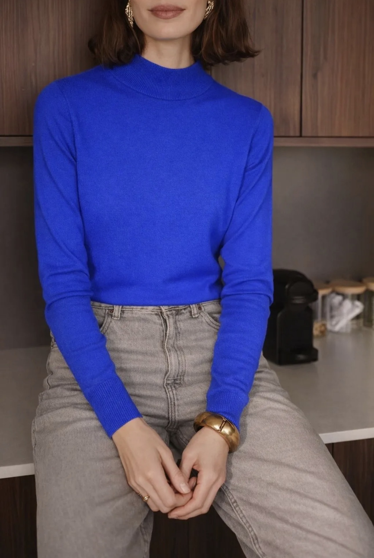 Pull col montant bleu roi